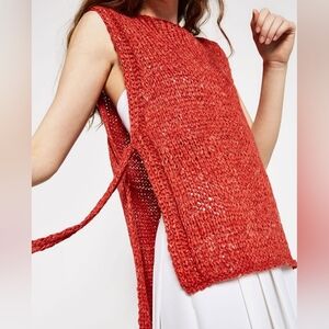 Zara Sleeveless Crochet Knit HiLo Sweater Vest with Side Ties Made in Spain